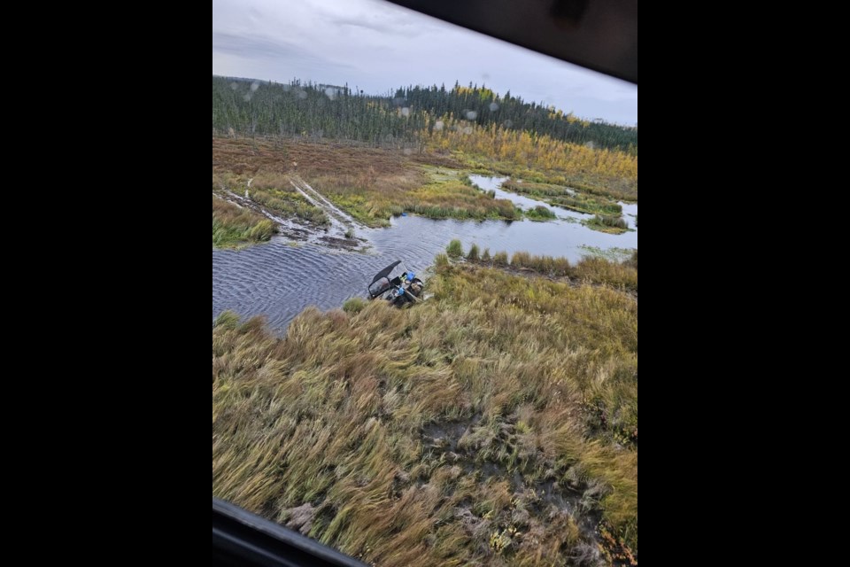 A Fort McKay man was rescued by the RCMP after his argo overturned in an area between Mariana Lake and Wandering River Sept. 29. (Submitted by Alberta RMCP)