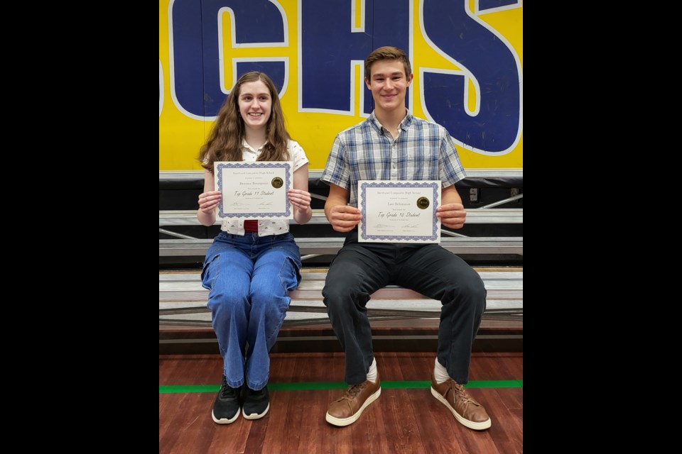 The Barrhead Composite High School Awards chose their Top Students. The top Grade 10 student recognized was Leo Schmaus.
The top Grade 11 student honoured was Brenna Bourgeois.   