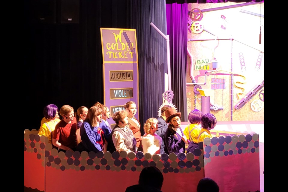 Willy Wonka transports the group to magical places in the factory, this time by boat in Westlock at RF Staples Theatre.