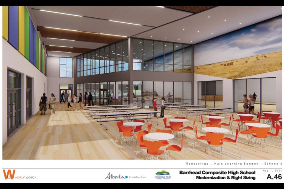 Main Learning Common area, one angle, for Barrhead Composite High School Modernization plan presented Nov. 30. Photo presented by Tracy Tyreman, Director of Facilities, Pembina Hills School Division.