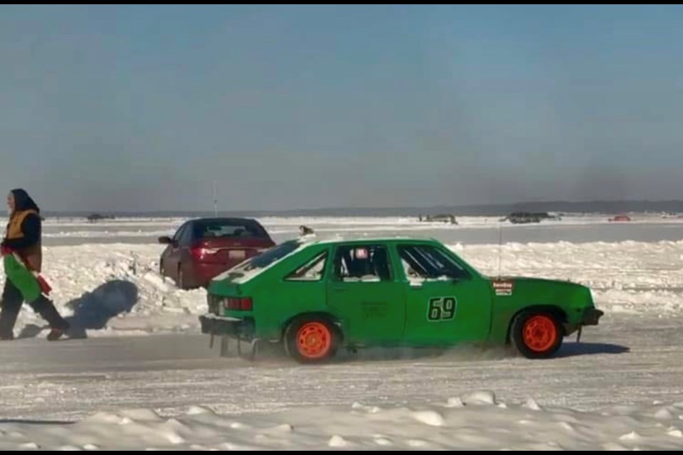 Bob Hudson racing in the SnoMo event at Alberta Beach on Feb. 15. Photo supplied.