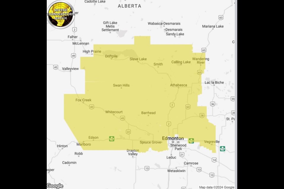 Environment Canada issued a severe thunderstorm watch