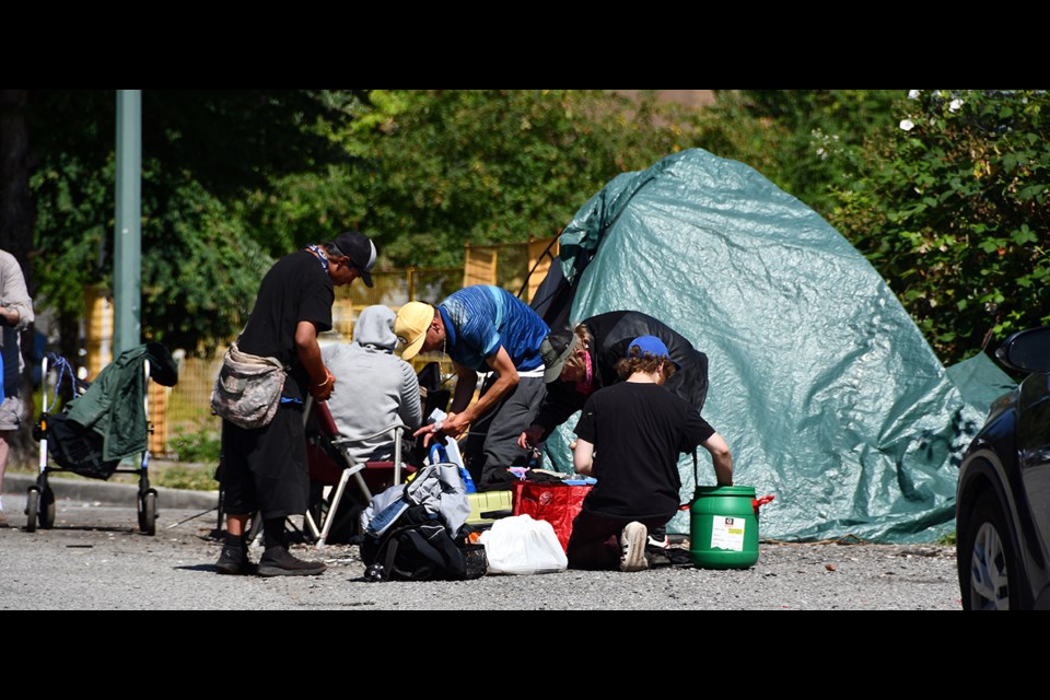 The homeless encampment next to 3030 Gordon Ave., in Coquitlam, on July 12, 2024.