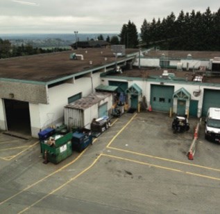 An aerial view of the fleet maintenance building in the Austin Works Yard in Coquitlam.