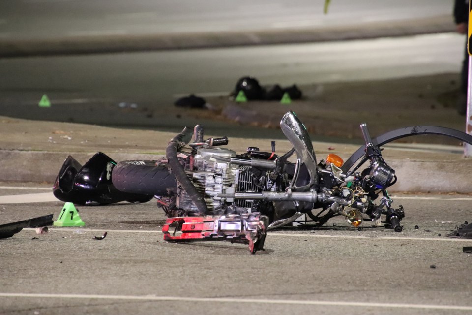 An accident involving a motorcycle and two cars happened on Oct. 2, 2024, at David Avenue and Johnson Street in Coquitlam.