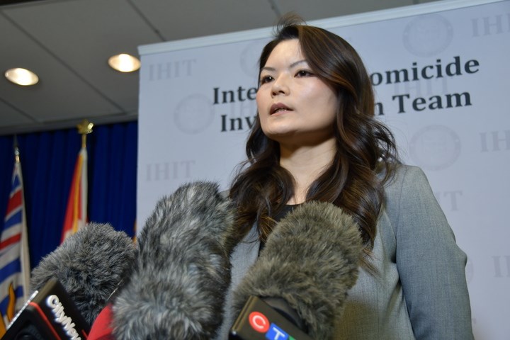 Sgt. Freda Fong of IHIT at a news conference on Feb. 4, 2025, after Iain Hunt was charged with indignity to human remains.