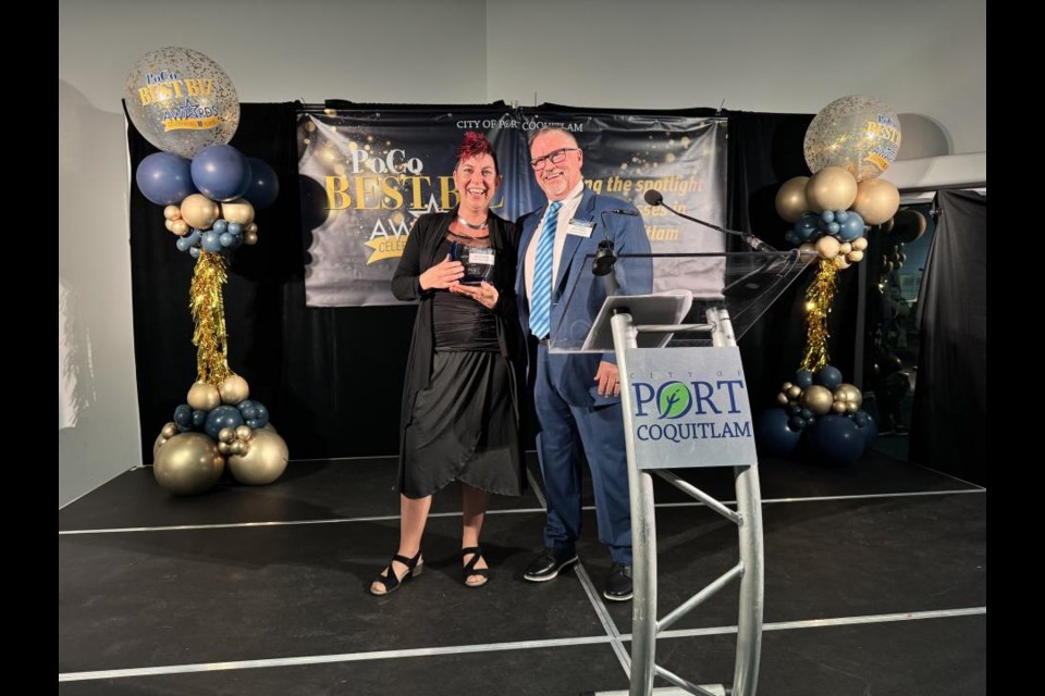 Port Coquitlam Coun. Glenn Pollock with a representative from Holistic Sleep Solutions at the 2025 PoCo Best Biz Awards.