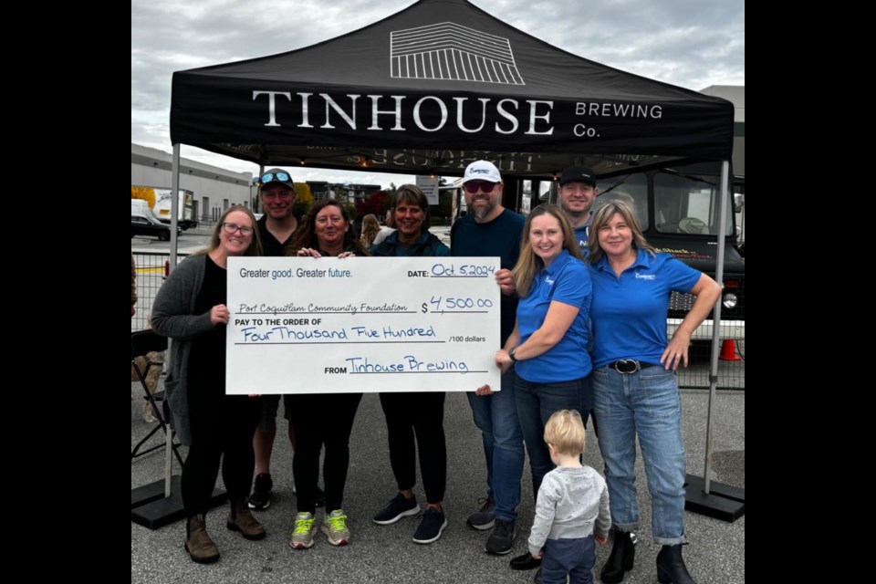 [From left to right] Carly Fryer, director, PoCo Foundation board; Mike Schutz, treasurer, PoCo Foundation board and co-owner of Tinhouse Brewing Co; Andrea MacIntosh, co-owner of Tinhouse Brewing Co and series organizer; Karen Grommada, liaison for the PoCo Foundation Board; Jon Adams, director, PoCo Foundation board; Anna Wilczewski, executive director of PoCo Foundation; Mike Reid, director, PoCo Foundation board; Kathleen Nadalin, director of the PoCo Foundation board and little Jack, foundation supporter.