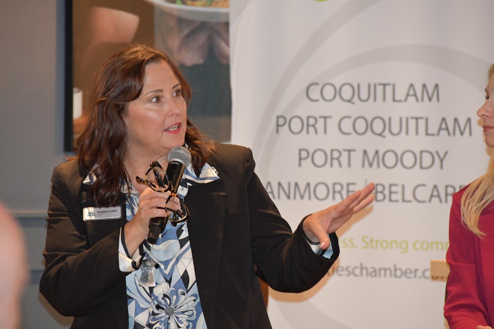 Port Moody Mayor Meghan Lahti speaks at the 2024 Mayors BBQ hosted by the Tri-Cities Chamber of Commerce on Sept. 26, 2024.