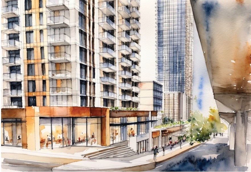 An artist's rendering of the view from Austin Avenue and North Road in Coquitlam.