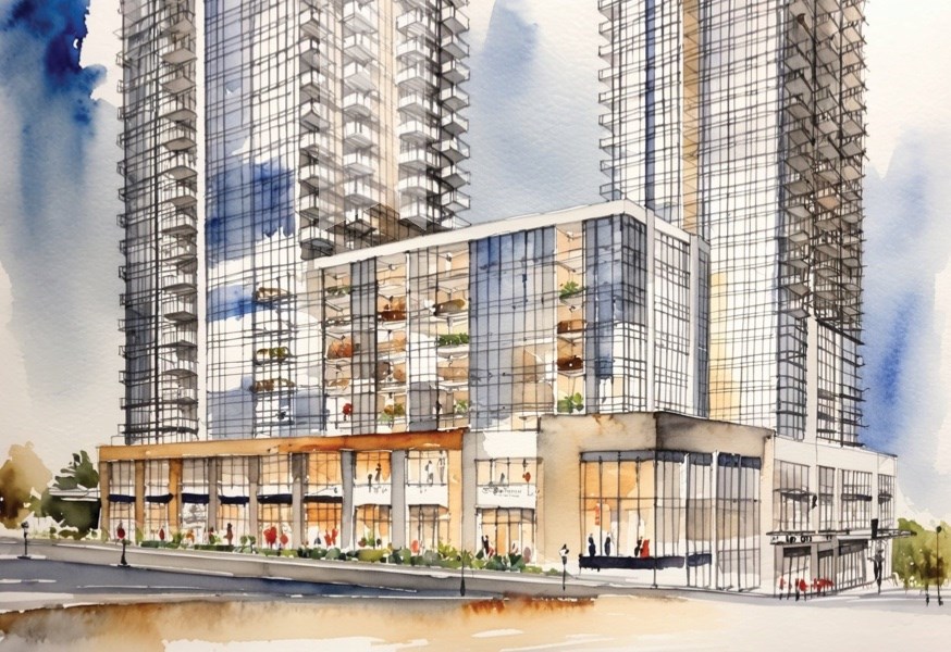 An artist's rendering of the view at North Road and the boulevard looking southeast.