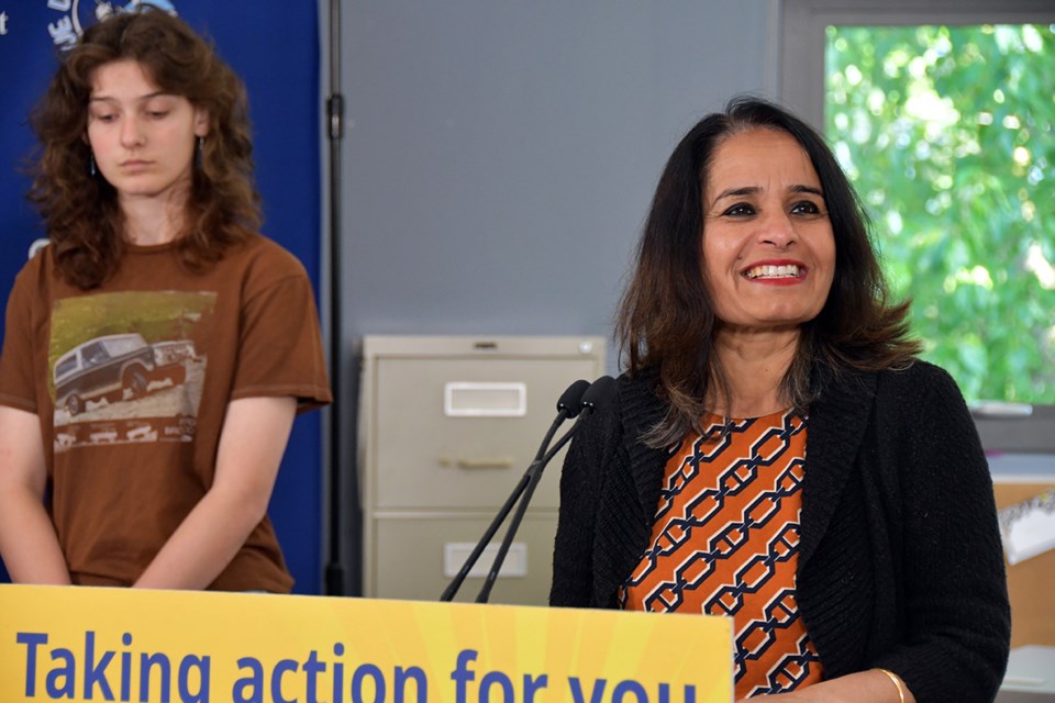 Rachna Singh, B.C.’s minister of education and child care, at Coquitlam's Dr. Charles Best Secondary on May 10, 2024.