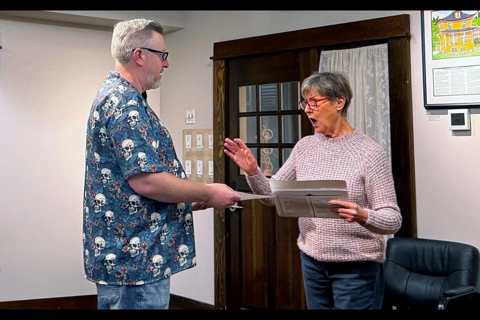 Cast members of "Miracle on 34th Street" rehearse at PoMoArts in October 2024. Tickets are now on sale for the holiday show.