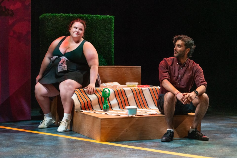 Steffanie Davis and Praneet Akilla in "Someone Like You," 2023: set and lighting design by Wladimiro Woyno Rodriguez and costume design by Donnie Tejani.