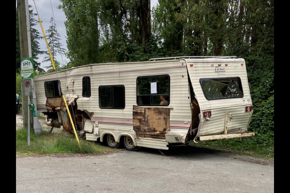 A recreation trailer at the end of Prairie Avenue in Port Coquitlam, in August 2024.