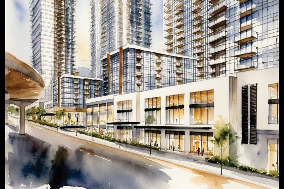 An artist rendering of the Wesgroup project at North Road and Austin Avenue in Coquitlam.