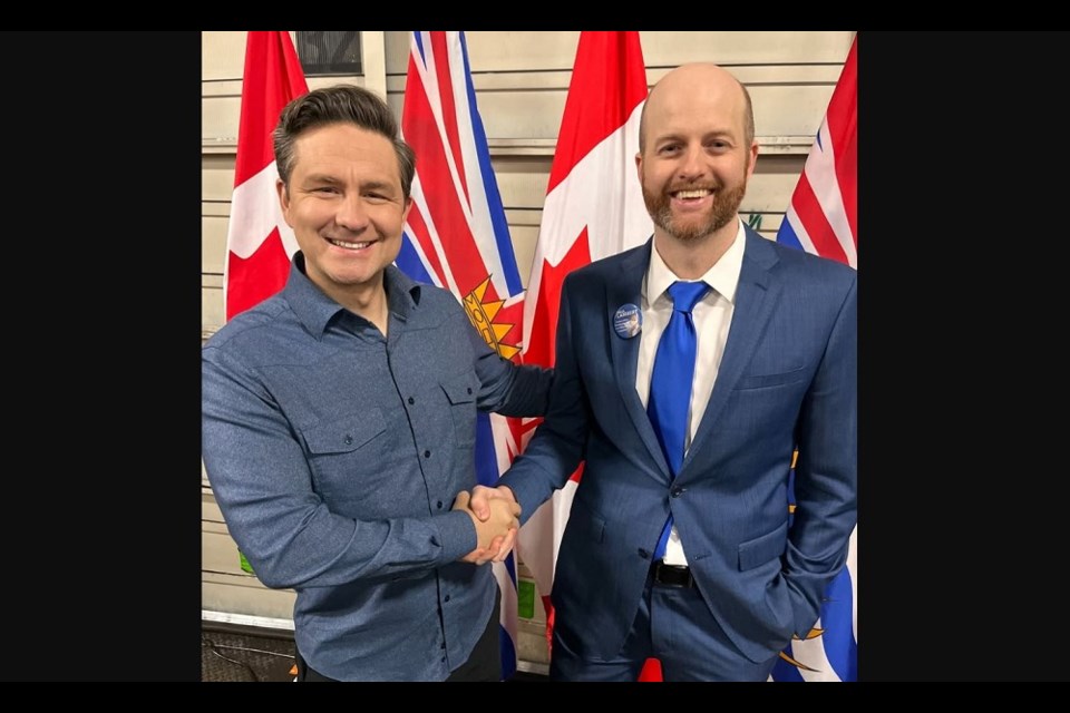 Paul Lambert, the Conservative candidate in Port Moody–Coquitlam, meets with Conservative leader Pierre Poilievre.