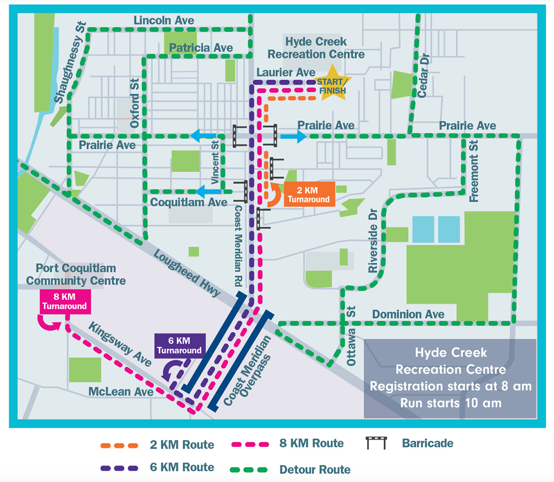 The route for Sunday's Terry Fox Hometown Run in Port Coquitlam