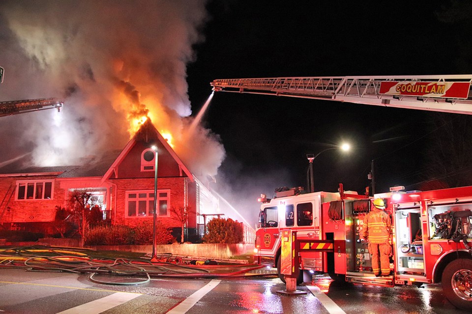 Coquitlam Fire and Rescue attends a house fire in the 1800-block of Lemax Avenue Thursday night. No one was injured in the fire.