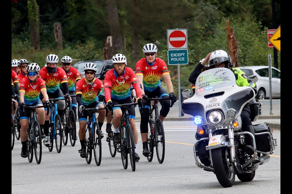 The Cops for Cancer Tour de Coast arrives at Coquitlam RCMP headquarters on the penultimate day of its 800km jiourney around Metro Vancouver and up the Sunshine Coast to raise money for childhood cancer research and support services.