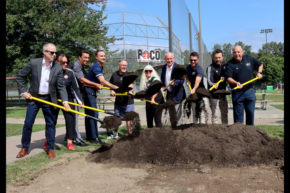 Representatives from Port Coquitlam council, city staff, BC Soccer, Canada Soccer and the provincial government hoist shovels of dirt to officially begin construction of a new $11.4-million soccer hub at Gates Park.