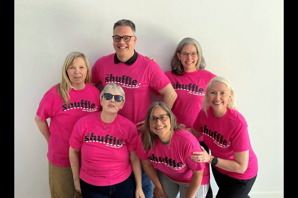  Some of the committee members of The Shuffle – Port Moody Art Walk. At front (left to right), Rose Kapp, Tracy Schaeffer and Zoe Royer; at back, Janice Cotter, Gregory Elgstrand and Tamara Grand (missing Sara Graham, Angie Quintanilla Coates, Cathy Hyska and Denise Vanderwolf). | PHOTO SUBMITTED