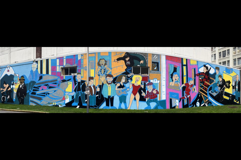 A new 120-foot-wide mural in downtown Vancouver created by Chairman Ting features many famous faces from Vancouver, including Nardwuar, Ryan Reynolds, Sarah McLachlan, Seth Rogen, Pamela Anderson, Michael Buble, and Joe Fortes.