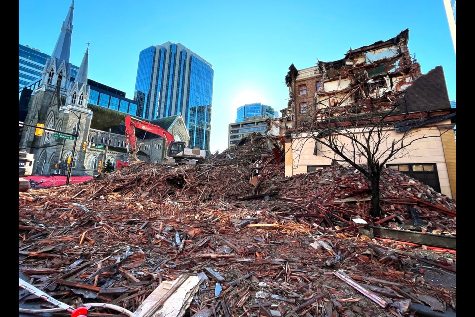 Built in 1908, the building known as Dunsmuir House at Richards and Dunsmuir streets in Downtown Vancouver was demolished Jan. 18 and 19, 2025.