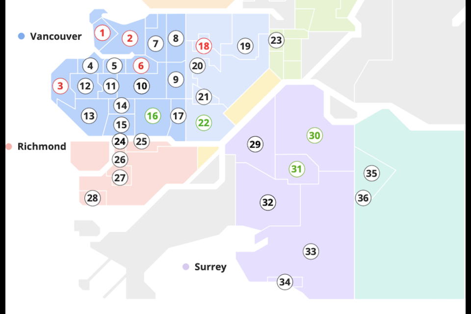 Liv.rent's February 2025 rent report showed the cheapest places to rent in Burnaby, Surrey, Langley, Abbotsford, Richmond, and Vancouver last month.