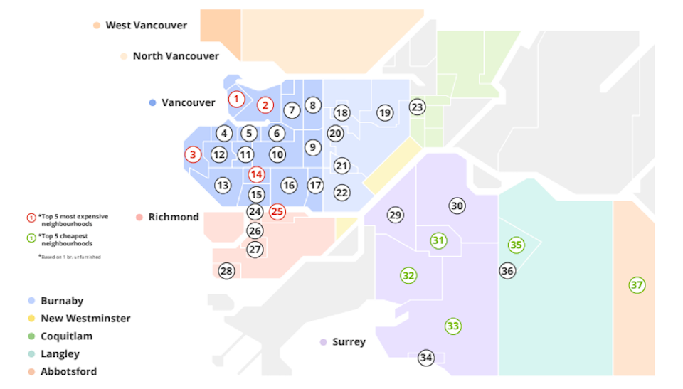 2023年10月温哥华租金：最便宜的社区