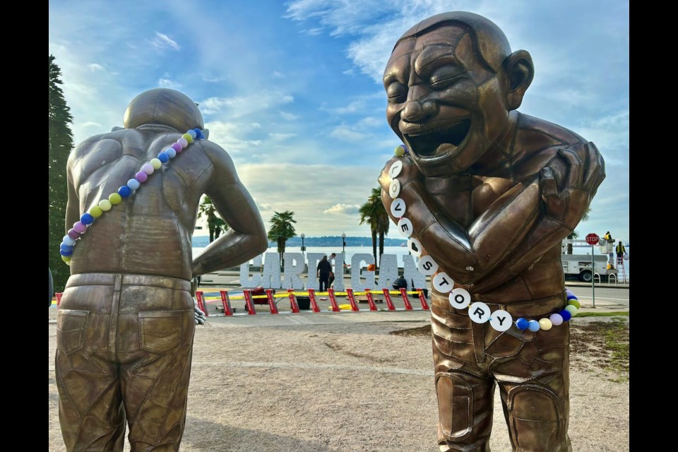 The iconic "A-maze-ing Laughter" statues have been adorned with Taylor Swift and West End-themed friendship bracelets ahead of the Eras Tour's arrival in Vancouver.