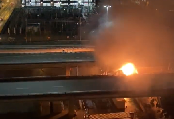 Fire under Georgia Viaduct Vancouver