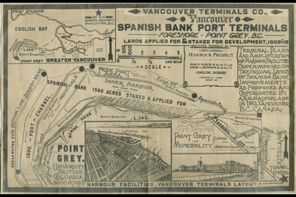 Historic drawings from 1923 of the plans for the Vancouver Terminal Co.'s Spanish Bank Port Terminals. 