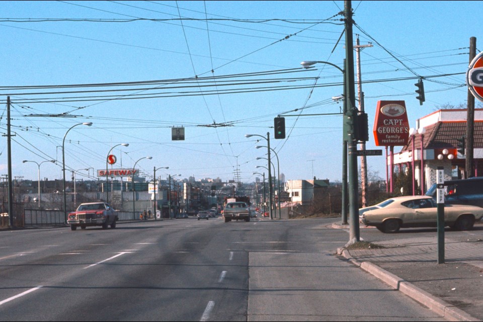 This photo from 1976 doesn't capture Commercial Drive the street so much as Commercial Drive the neighbourhood. It looks down Broadway from VIctoria Drive towards Commercial Drive. On the left is the Safeway which still stands at 1780 East Broadway.
Reference code: COV-S663-: CVA 800-0321