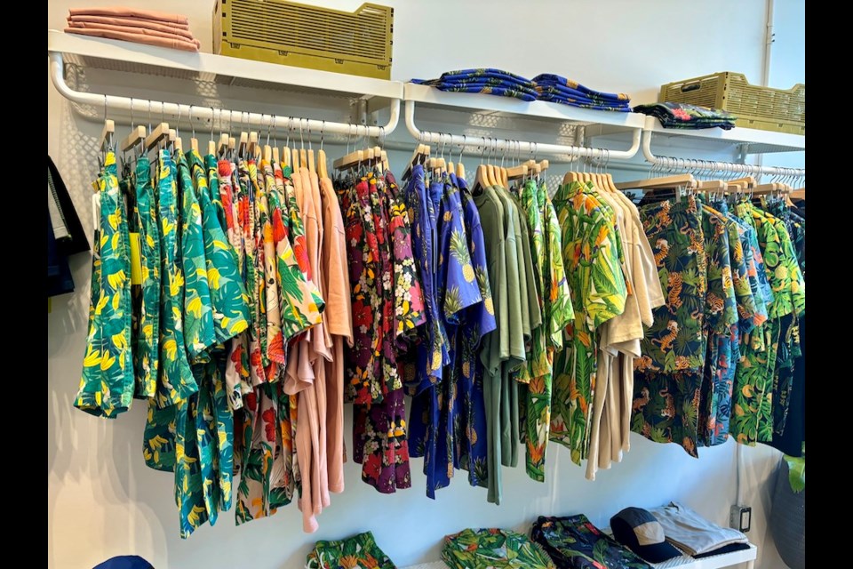 Poplin & Co, which launched in 2018, now has a permanent storefront in Vancouver. The brand is known for its colourful patterns on cotton tops and bottoms for men and women