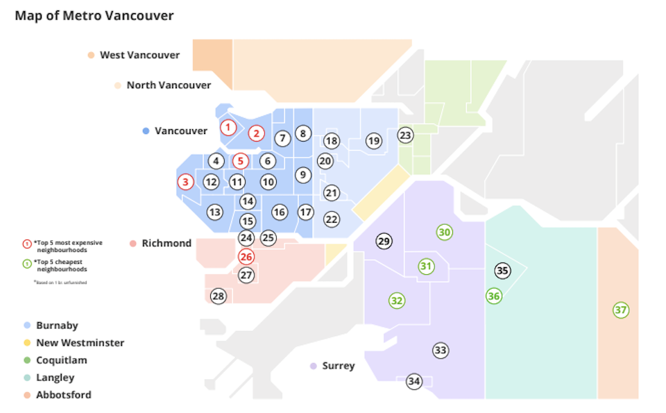 Metro Vancouver rent prices have increased in October 2024 but neighbourhoods in Surrey, Langley, and Abbotsford have rents for newly-listed units averaging under $2,000 a month. 