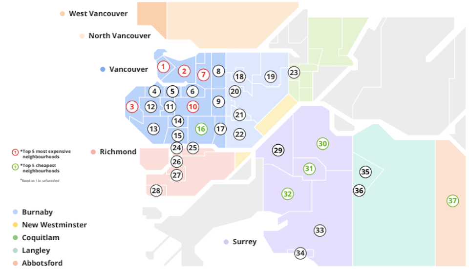 Metro Vancouver rent prices dropped in September 2024. The cheapest rental options in the Lower Mainland are in Surrey, White Rock, Abbotsford, and Langley.