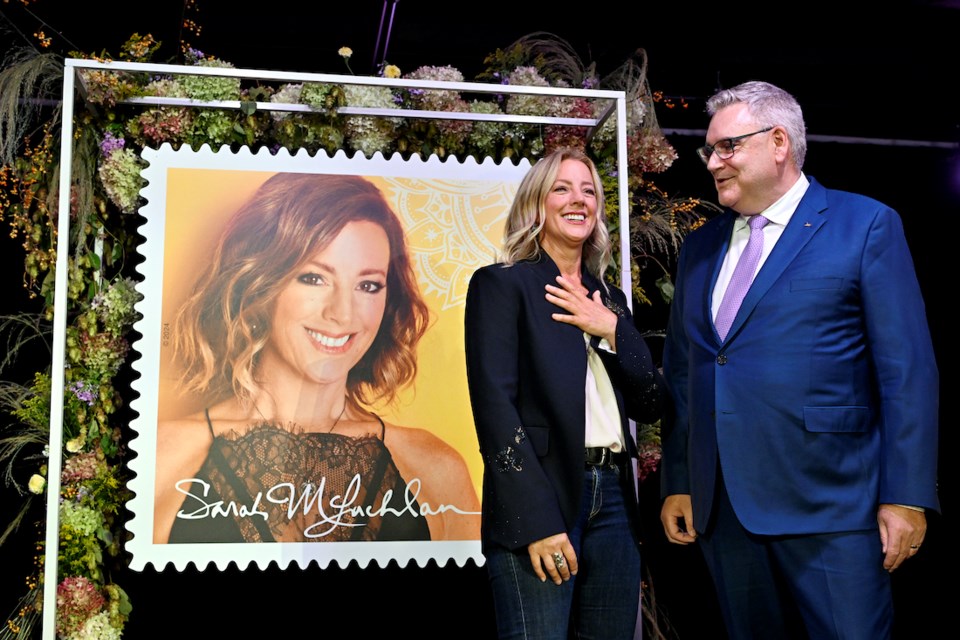 Commemorative stamp unveiling honouring Canadian music legend Sarah McLachlan at the Sarah McLachlan School of Music in Vancouver, B.C., on Sept. 17, 2024.