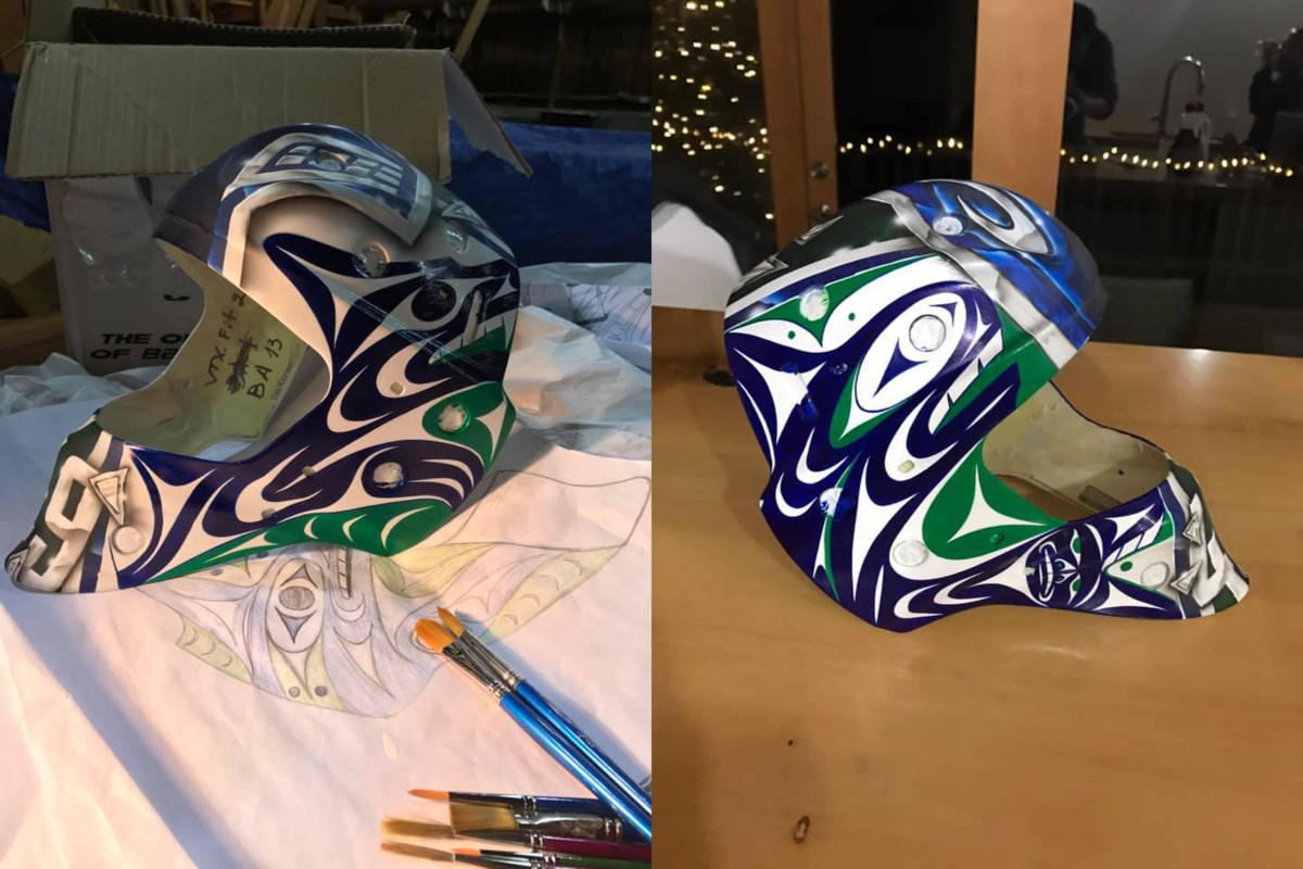 Goalie mask for Chicago's NHL team designed by Indigenous artist