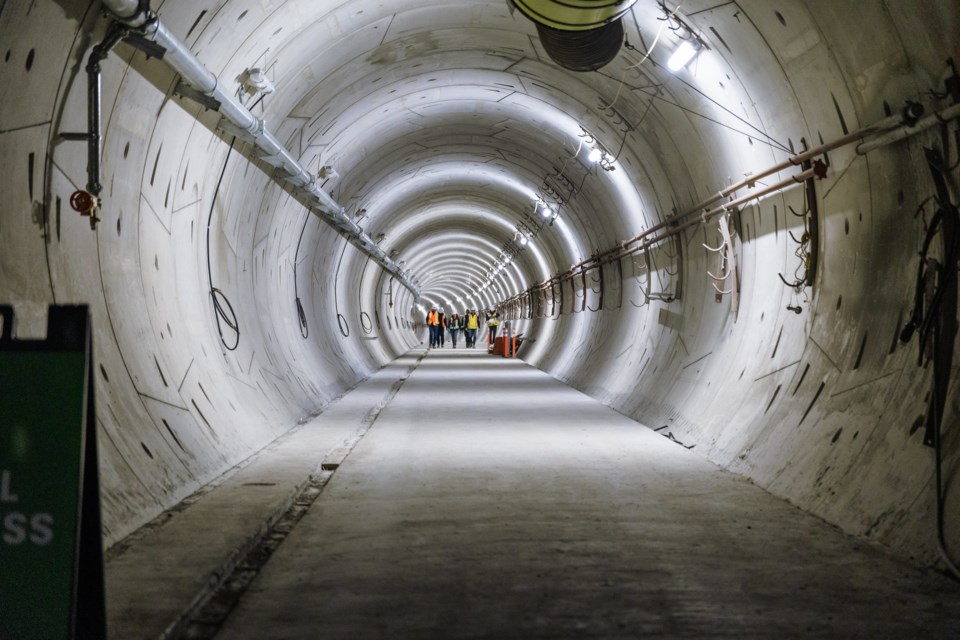 What's the latest on the Broadway Subway construction? Here's a look at the tunnel between Great Northern Way-Emily Carr and Mount Pleasant stations with a new flat concrete base.