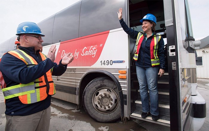  Local Liberal candidate Dan Davies looks on as Liberal leader Christy Clark makes a campaign stop at Inland Concrete in Fort St. John, B.C., Tuesday, April 18, 2017. Davies has been seriously injured in a workplace accident. THE CANADIAN PRESS/Jonathan Hayward