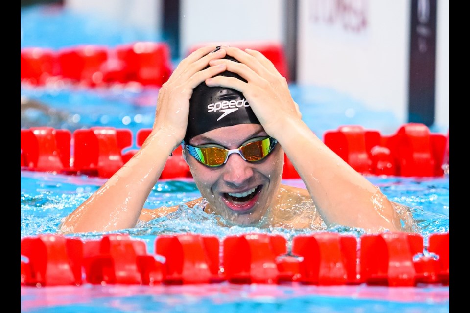 Nicholas Bennett takes gold  in the Men’s 100m Breaststroke SB14 Final at the 2024 Paralympic Games in Paris, France on Sept. 2, 2024. ANGELA BURGER, CANADIAN PARALYMPIC COMMITTEE VIA THE CANADIAN PRESS