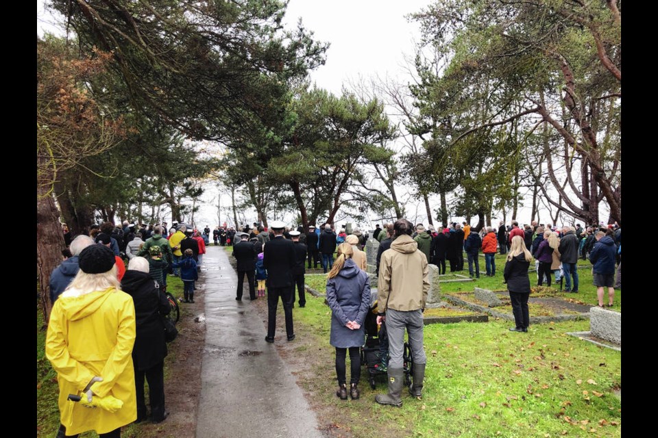 People gather at Ross Bay Cemetery for Remembrance Day. Nov. 11, 2021 