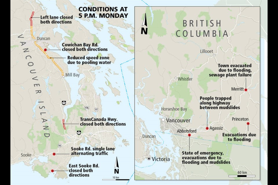 Bc Highway Conditions Map Flooding Closes Malahat, Cowichan Declares State Of Local Emergency -  Victoria Times Colonist