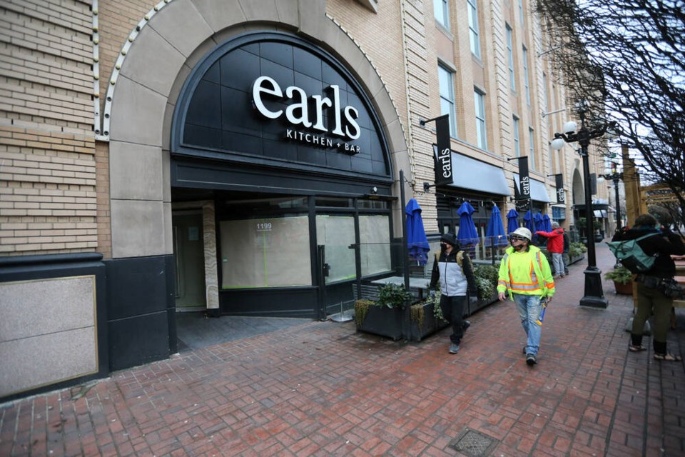 The Earls restaurant in downtown Victoria has temporarily closed its doors after a portion of its ceiling collapsed last week. ADRIAN LAM, TIMES COLONIST 