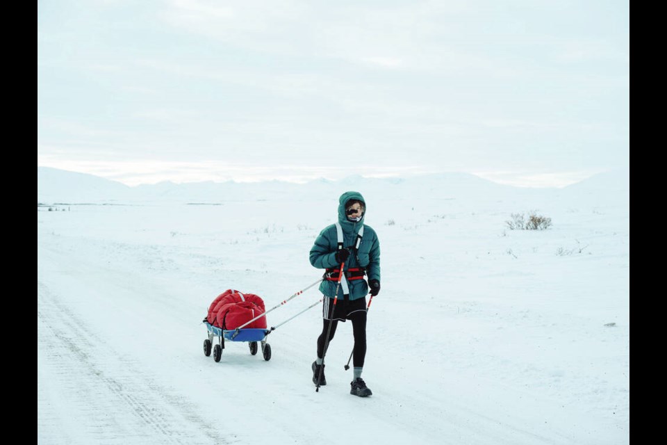 Rio Crystal, 18, from Comox was the youngest competitor to win the Arctic Ultra, a gruelling 400-kilimetre race in the Yukon. Competitors complete the course towing all their food and supplies behind them in a pulk. Photo via Rio Crystal 