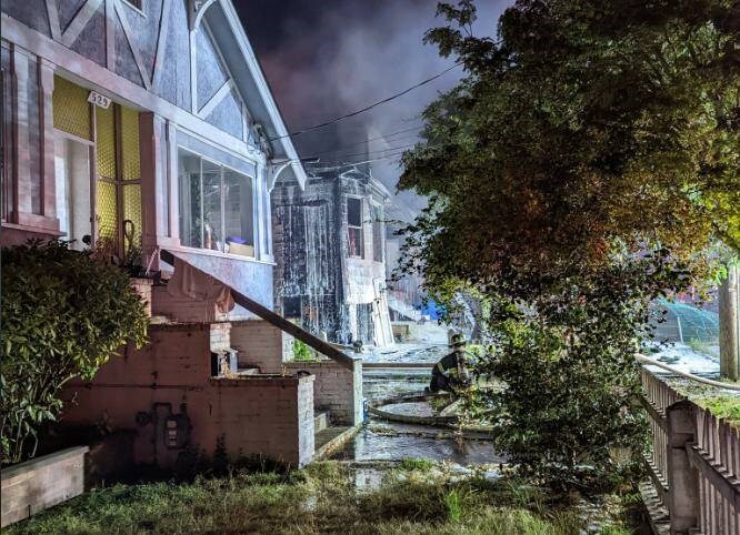 The Victoria Fire Department was met with heavy smoke and flames when firefighters arrived at a house fire on Sumas Street early Saturday, Sept. 3, 2022. COURTESY PHIL COTTRELL