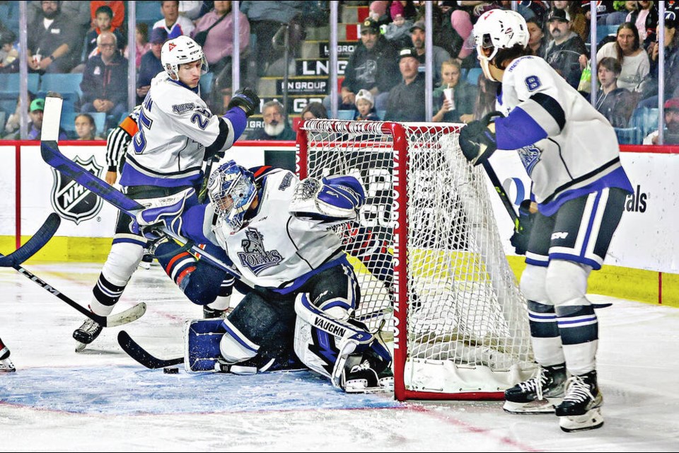 Victoria Royals goaltender Campbell Arnold was busy in the net during the game with the Kamloops Blazers on Friday.
 Credit: Allen Douglas