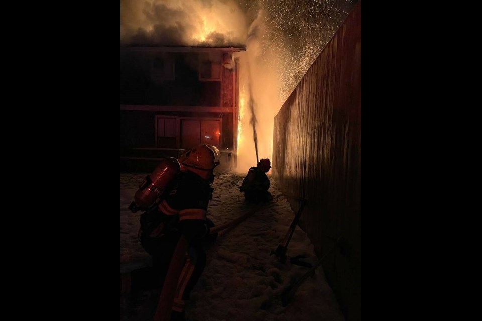 Fire crews battle blaze in Qualicum Beach. Via Dashwood Volunteer Fire Department. 