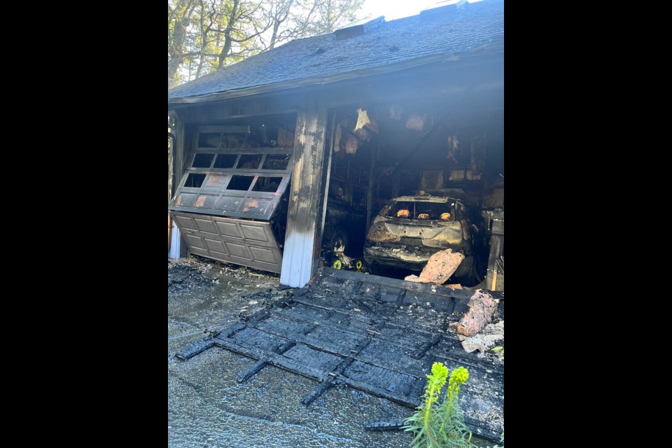 Fire destroyed the garage at a home on Ardmore Drive in North Saanich. VIA NORTH SAANICH FIRE DEPARTMENT 